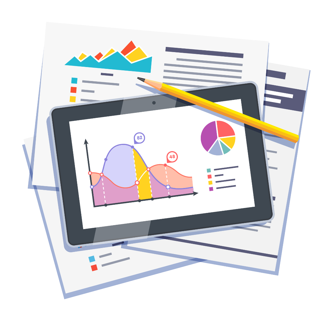 Analytics, tracking, and reporting services in Ohio displayed through a digital dashboard illustration for business performance insights.