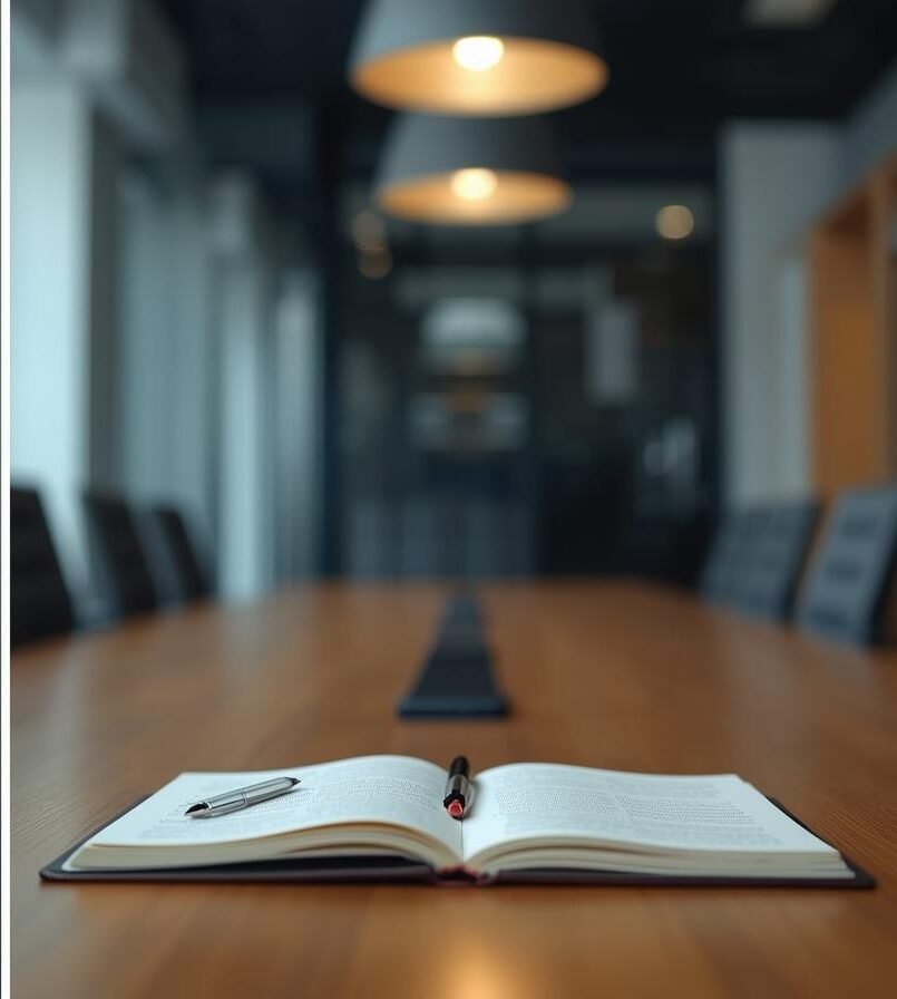 Business leader at a desk with an open notebook, representing strategic planning and leadership guidance.